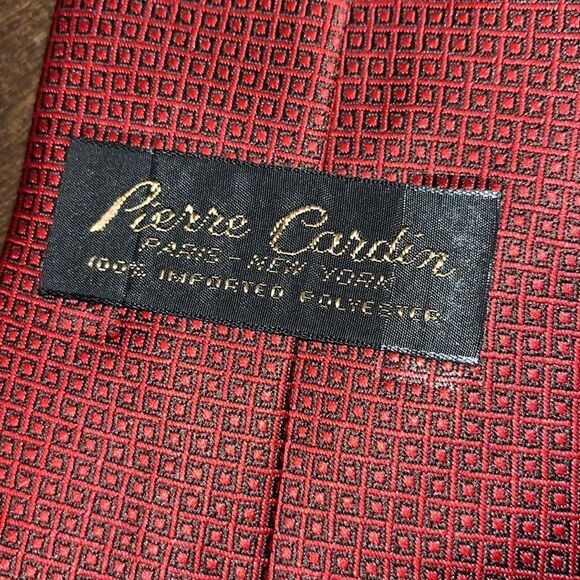 Pierre Cardin Retro Thick Red Print 100% Polyester Logo Vintage Neck Tie - Picture 4 of 4